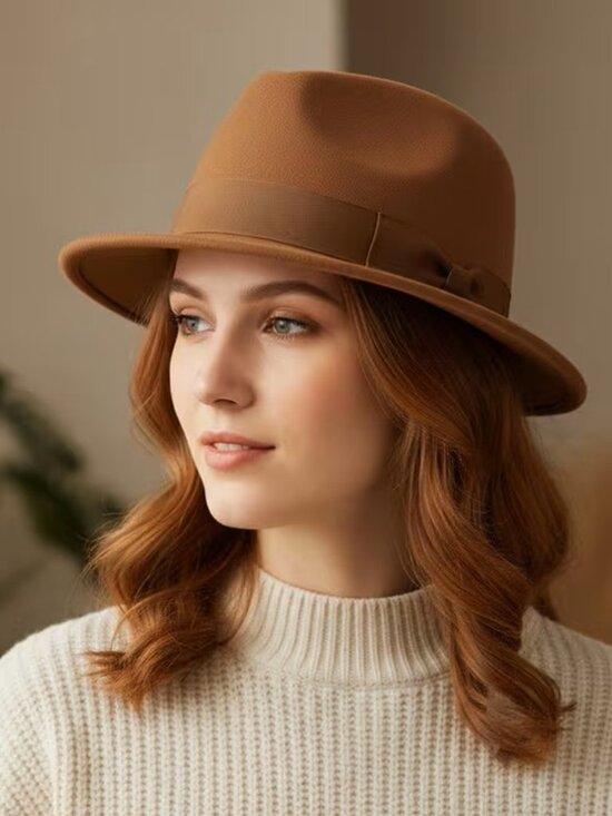 Syrios Gifts Accessories - Vintage Fedora Hat Wide Brim Classic Gangster Church Dressy Trilby Unisex Cap